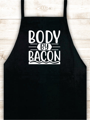 Body By Bacon Apron Heat Press Vinyl Bbq Barbeque Cook Grill Chef Bake Food Kitchen Funny Gift Men Women Dad Mom Family Cookout