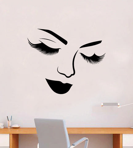 Brows Lashes Lips Face V4 Wall Decal Sticker Vinyl Home Decor Bedroom Art Makeup Cosmetics Eyebrows Eyelashes Vanity Women Girls Beauty Studio