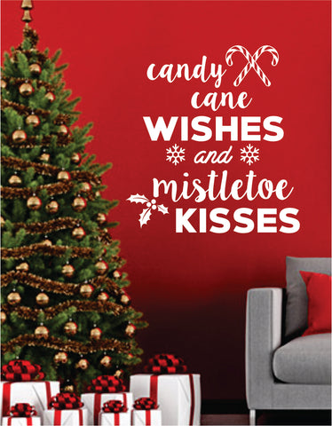 Candy Cane Wishes and Mistletoe Kisses Quote Wall Decal Sticker Bedroom Living Room Art Vinyl Beautiful Inspirational Decor Christmas Xmas Tree Joy Santa Decoration Holidays