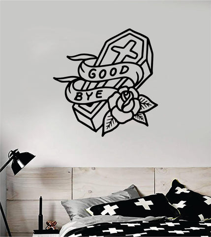 Casket Rose Goodbye Traditional Tattoo Decal Sticker Wall Vinyl Art Home Decor Room Bedroom Teen Kids