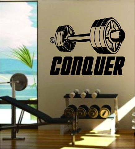 Conquer V2 Quote Fitness Health Work Out Gym Decal Sticker Wall Vinyl Art Wall Room Decor Weights Dumbbell Motivation Inspirational