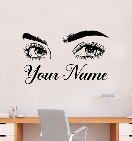 Custom Name Lashes Brows Eyes Wall Decal Sticker Vinyl Home Decor Bedroom Art Makeup Cosmetics Eyebrows Eyelashes Vanity Women Girls Customized Personalized Studio Logo