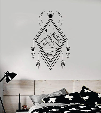 Diamond Adventure Boho Tattoo Wall Decal Sticker Bedroom Living Room Art Vinyl Beautiful Inspirational Travel Mountains Wanderlust Explore Teen Kids Baby Nursery Moon