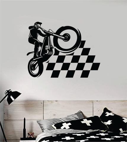 Dirtbike Checkers Motorcycle Sports Decal Sticker Bedroom Room Wall Vinyl Art Home Decor Teen Sports Moto X Rider Biker Race