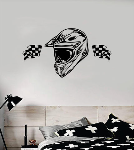 Dirtbike Helmet Flags Motorcycle Sports Decal Sticker Bedroom Room Wall Vinyl Art Home Decor Teen Sports Moto X Rider Biker
