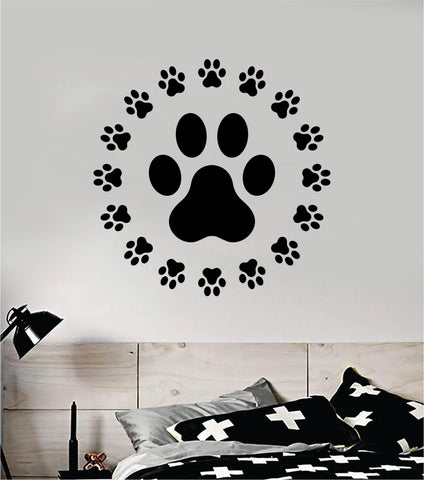 Dog Paw Circle Decal Sticker Wall Vinyl Art Home Room Home Decor Animal Pet Vet Teen Adopt Rescue Puppy Doggy Cute Love