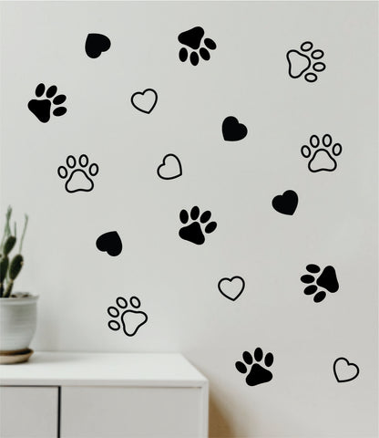Dog Paw Prints Hearts Pattern Wall Decal Home Decor Bedroom Room Quote Vinyl Sticker Teen School Baby Kids Nursery Playroom Boy Girl Cute Animals Vet Puppy