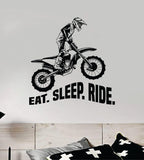 Eat Sleep Ride V4 Dirtbike Wall Decal Sticker Bedroom Room Vinyl Art Home Decor Teen Kids Boys Girls Sports Moto X Auto Rider Biker Race Dirt Brap