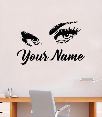 Eyelashes Custom Name Wall Decal Sticker Vinyl Home Decor Bedroom Art Make Up Cosmetics Beauty Salon Girls Eyes Lashes Brows Eyebrows Custom Personalized Customized Daughter
