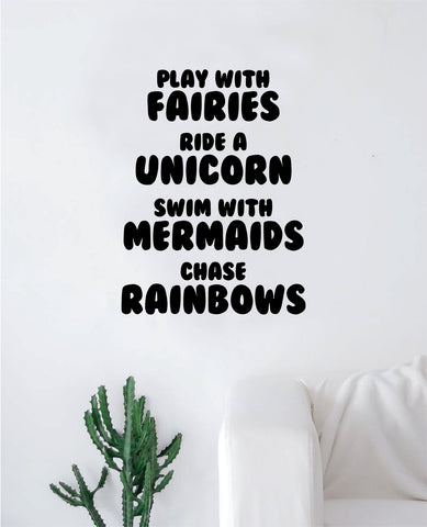 Fairies Unicorns Mermaids Rainbows Wall Decal Decor Art Sticker Vinyl Room Bedroom Kids Nursery Inspirational Home Baby Playroom Love Cute