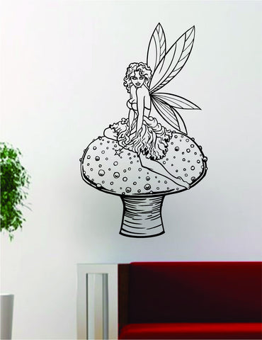 Fairy on a Mushroom Design Decal Sticker Wall Vinyl Decor Art