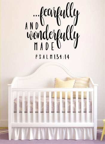 Fearfully Wonderfully Made Psalm Quote Wall Decal Sticker Bedroom Home Room Art Vinyl Inspirational Teen Decor Religious Bible Verse God Blessed Baby Nursery