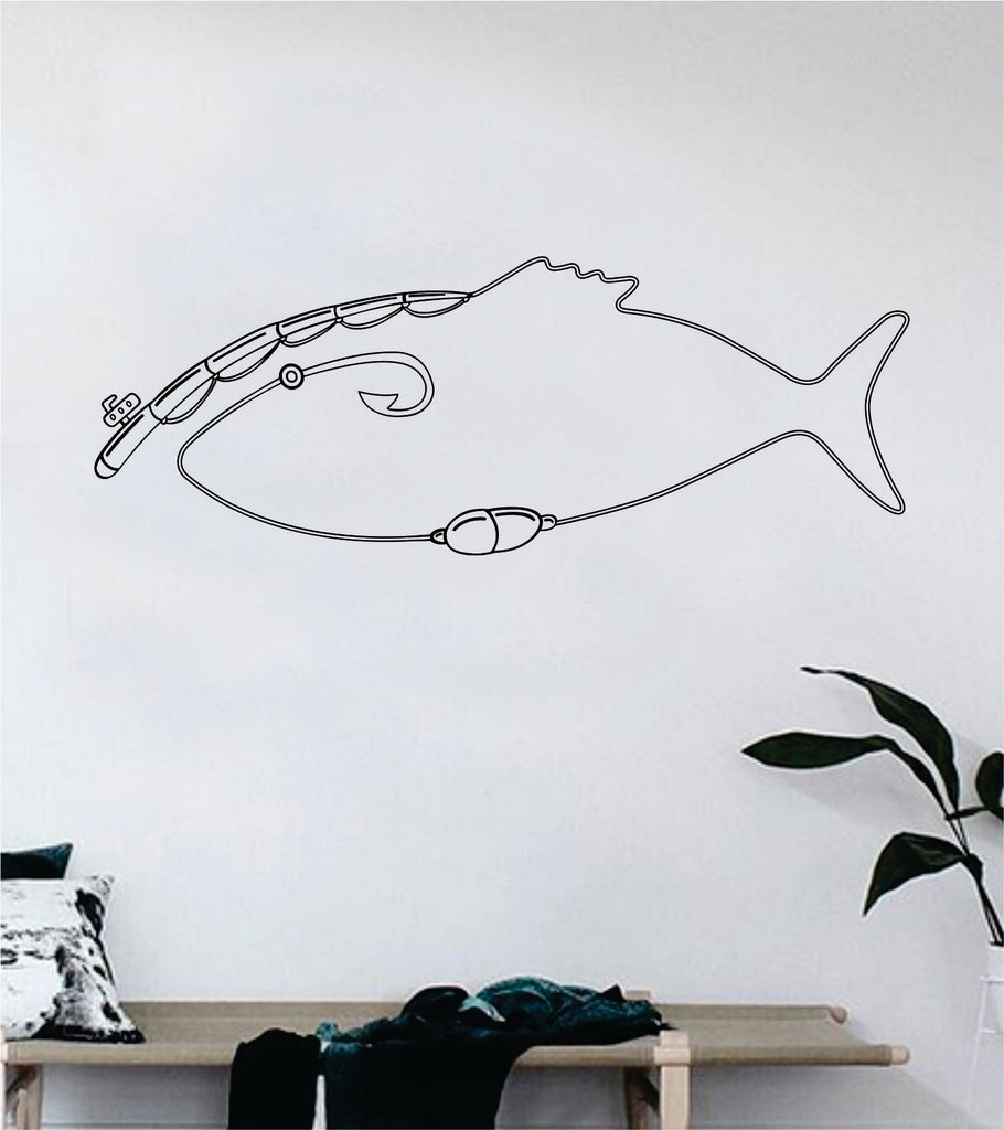 Fishing Pole Fish Decal Sticker Wall Vinyl Art Home Room Decor