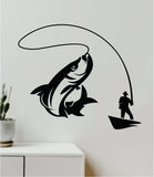 Fishing V2 Decal Sticker Wall Vinyl Art Home Room Decor Room Bedroom Ocean Beach Water Sea Fisherman Boat Lake River Nautical Sailor Reel Fish Men Dad