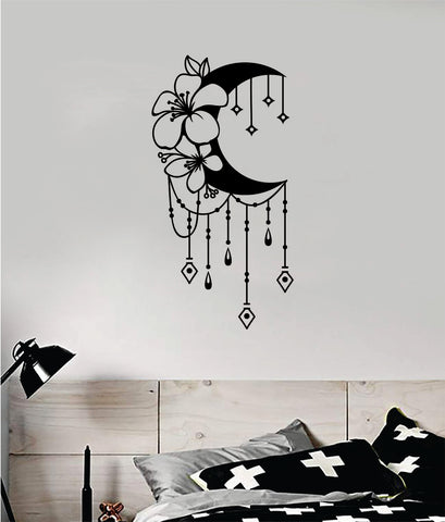 Floral Moon V2 Art Wall Decal Sticker Vinyl Room Bedroom Decor Teen Space Geometric Dreamcatcher Boho Tattoo Flowers Girls