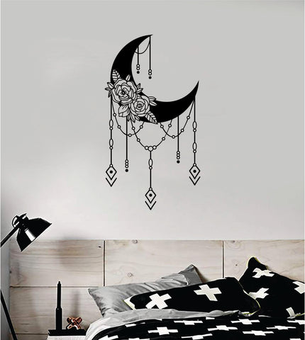 Floral Moon Art Wall Decal Sticker Vinyl Room Bedroom Decor Teen Space Geometric Dreamcatcher Boho Tattoo Flowers Girls