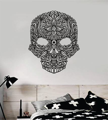 Floral Skull V2 Wall Decal Home Decor Bedroom Room Vinyl Sticker Art Kids Sugarskull Flowers Tattoo Teen