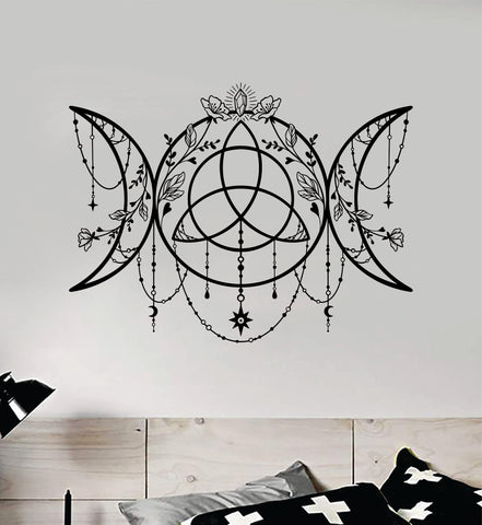 Floral Crystal Moon Wall Decal Sticker Vinyl Art Bedroom Room Home Decor Teen Inspirational Girls Yoga Zen Meditate Namaste Tattoo Boho Healing