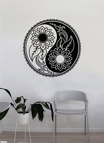Flowers Yin Yang Wall Decal Sticker Home Decor Vinyl Art Bedroom Teen Good Vibes Happy Yoga Balance Namaste