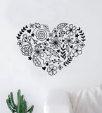 Flowers Heart Wall Decal Sticker Vinyl Home Decor Bedroom Art Girls Inspirational Nature Plants Nursery