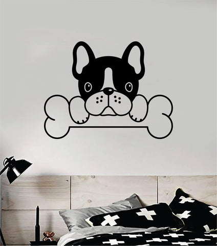 French Bulldog Bone Dog Decal Sticker Wall Vinyl Art Home Room Home Decor Animal Pet Vet Teen Adopt Rescue Puppy Doggy Cute Love