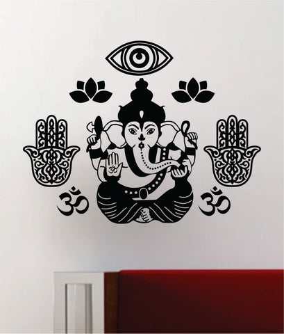 Ganesha Hamsa Hand Lotus Flower Om Wall Decal Home Decor Art Sticker Vinyl Bedroom Room Teen Yoga Meditate Zen Breathe Buddha Eye