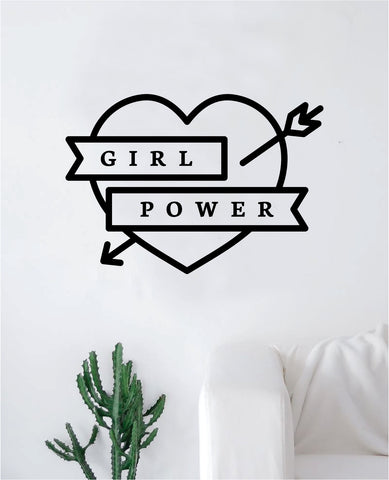 Girl Power Heart v2 Wall Decal Sticker Vinyl Art Bedroom Living Room Decor Decoration Teen Quote Inspirational Motivational Cute Lady Woman Feminism Feminist Empower Grl Pwr Love Strong Beautiful