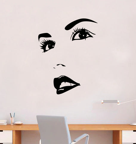 Girl Face Wall Decal Sticker Vinyl Home Decor Bedroom Art Makeup Cosmetics Eyebrows Eyelashes Vanity Women Girls Lips Lashes Brows
