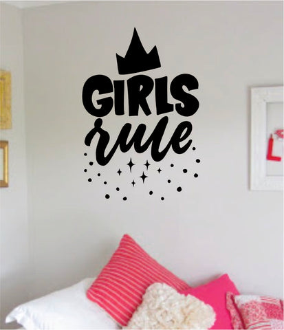 Girls Rule V2 Quote Wall Decal Sticker Decor Vinyl Art Bedrom Cute Daughter Baby Teen Crown Princess