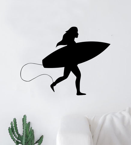 Girl Surfer Quote Wall Decal Sticker Room Bedroom Art Vinyl Decor Teen Inspirational Surfboard Shaka Ocean Beach Good Vibes