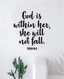 God is Within Her Psalm Quote Wall Decal Sticker Bedroom Home Room Art Vinyl Inspirational Motivational Teen Decor Religious Bible Verse Blessed Spiritual