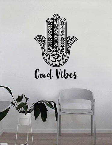 Good Vibes Hamsa V6 Quote Wall Decal Sticker Bedroom Home Room Art Vinyl Inspirational Decor Positive Om Namaste Meditate