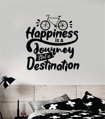 Happiness is a Journey Quote Wall Decal Sticker Bedroom Room Art Vinyl Inspirational Motivational Kids Teen Baby Nursery Playroom School Happy Bike Bicycle
