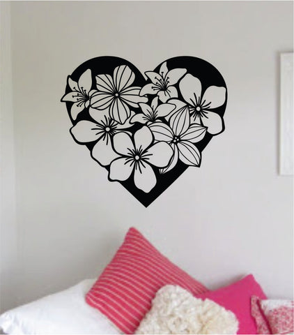 Heart Flowers V2 Quote Wall Decal Sticker Bedroom Home Room Art Vinyl Teen Love Decor School Playroom Nursery Kids Nature Girls