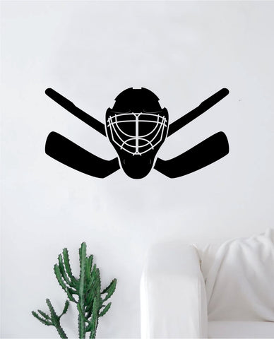 Hockey Goalie Mask Sticks V2 Wall Decal Sticker Vinyl Art Bedroom Room Home Decor Quote Kids Teen Baby Boy Girl Nursery School Fitness Inspirational Ice Skate NHL