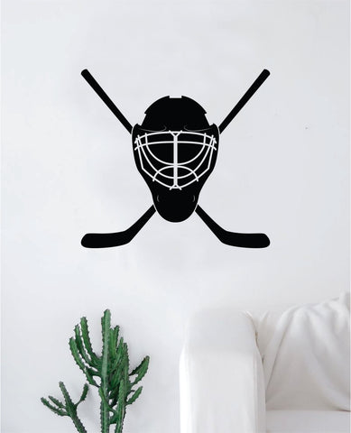 Hockey Goalie Mask Sticks Wall Decal Sticker Vinyl Art Bedroom Room Home Decor Quote Kids Teen Baby Boy Girl Nursery School Fitness Inspirational Ice Skate NHL