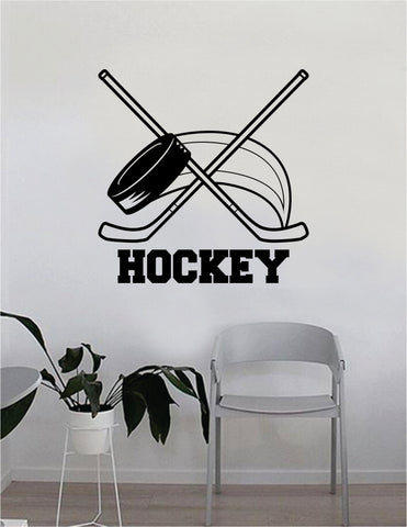 Hockey Puck and Sticks Wall Decal Quote Home Room Decor Decoration Art Vinyl Sticker Bedroom Inspirational Sports Teen Sticks Extreme Ice Goalie Motivational