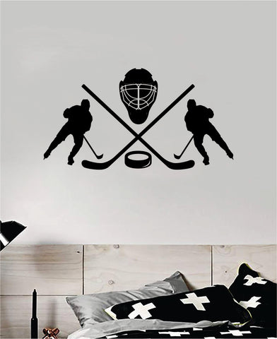 Hockey Sticks Helmet Players Wall Decal Sticker Vinyl Art Bedroom Room Home Decor Quote Kids Teen Baby Boy Girl Nursery School Fitness Inspirational Ice Skate NHL