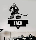 Custom Hockey Name Wall Decal Sticker Vinyl Art Bedroom Room Home Decor Quote Kids Teen Nursery Baby Boy Girl Man Cave Ice Skate Puck Stick Winter Sports