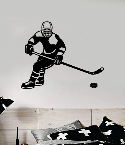 Hockey Player V9 Wall Decal Sticker Vinyl Art Bedroom Room Home Decor Quote Kids Teen Baby Boy Girl Ice Skate Puck Stick NHL Winter Sports