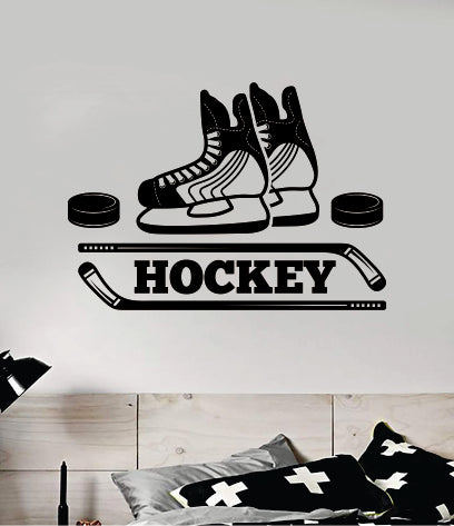 Hockey V7 Wall Decal Sticker Vinyl Art Bedroom Room Home Decor Quote Kids Teen Baby Boy Girl Ice Skate Puck Stick NHL Winter Sports