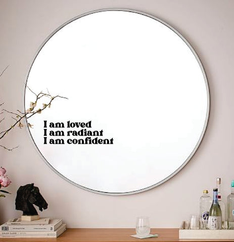 I Am Loved Radiant Confident Wall Decal Mirror Sticker Vinyl Quote Bedroom Art Girls Women Inspirational Motivational Positive Affirmations Beauty Vanity Lashes Brows Aesthetic