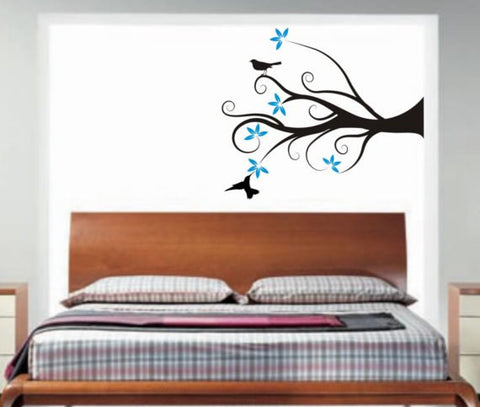 Funky Tree Branch with Flowers and Birds Decal Sticker Wall Vinyl Art Home Room Decor - boop decals - vinyl decal - vinyl sticker - decals - stickers - wall decal - vinyl stickers - vinyl decals