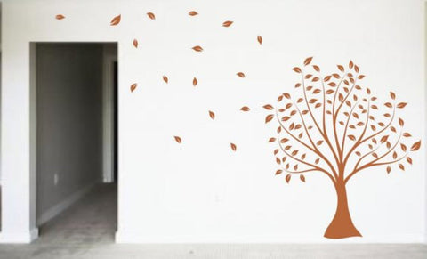Modern Tree and Flying Leaves Decor Nature Decal Sticker Wall Vinyl Art Design - boop decals - vinyl decal - vinyl sticker - decals - stickers - wall decal - vinyl stickers - vinyl decals