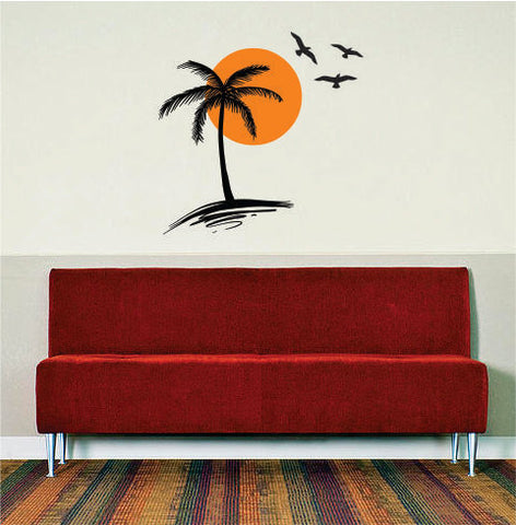 Palm Tree Sun and Birds Scene Decor Nature Decal Sticker Wall Vinyl Art Design - boop decals - vinyl decal - vinyl sticker - decals - stickers - wall decal - vinyl stickers - vinyl decals