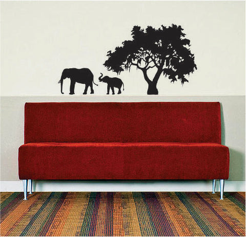 Elephants and Tree Scene Animal Design Decal Sticker Wall Vinyl Art Decor Home - boop decals - vinyl decal - vinyl sticker - decals - stickers - wall decal - vinyl stickers - vinyl decals