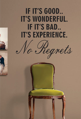 No Regrets Quote Decal Sticker Wall Vinyl Decor Art - boop decals - vinyl decal - vinyl sticker - decals - stickers - wall decal - vinyl stickers - vinyl decals