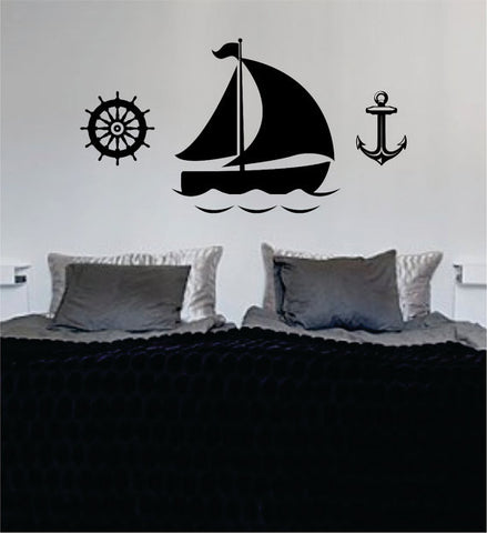 Boat Anchor and Steering Wheel Nautical Ocean Beach Decal Sticker Wall Vinyl Art Decor - boop decals - vinyl decal - vinyl sticker - decals - stickers - wall decal - vinyl stickers - vinyl decals