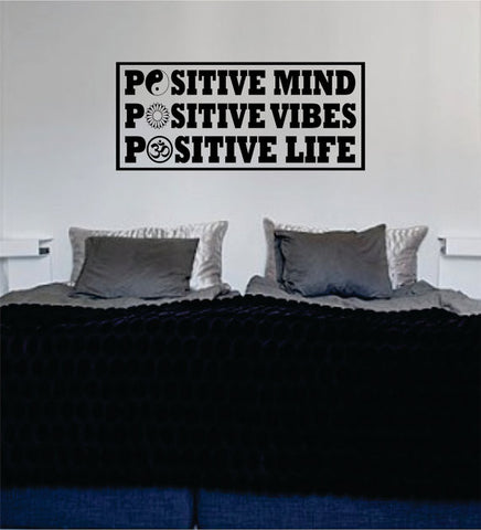 Positive Mind Vibes Life Version 2 Square Yin Yang Flower Om Quote Decal Sticker Wall Vinyl Decor Art