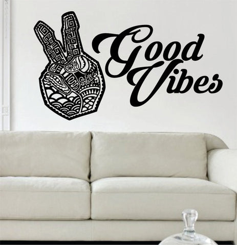 Peace Sign Hand Good Vibes Design Quote Decal Sticker Wall Vinyl